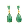 Pendientes de Plata de Ley S925 Chapados en Oro Incrustados con Esmeralda Africana, Estilo Chino Clásico Retro, Estilo Antiguo, Elegante y Exquisito Elegante