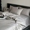 Conjunto de Roupa de Cama Nórdico Outono Inverno 100S Alta Contagem Algodão Puro Escovado Conjunto de Quatro Peças Espessado Quente Lençol de Cama 100% Algodão Capa de Edredom Lençol com Elástico Cor Sólida