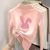 Ropa interior para niñas con forro polar, nuevo estilo otoño/invierno, manga larga, a la moda, cuello semi-alto, cálida, top estampado para niñas pequeñas y grandes