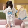 Pijamas para Niñas, Traje de Tres Piezas de Pantalones Cortos y Pantalones Cortos Finos de Seda de Hielo de Verano para Niños, Linda Princesa, Niña Súper Linda
