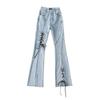 Garotas gostosas mostram pernas longas calças de personalidade com tiras nas pernas jeans com cadarço 2022 verão novas micro calças jeans femininas