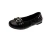 Versión de cuero suave~Hebilla de cinturón de moda estilo británico vintage 2026 otoño nuevo remache punta redonda tacón bajo calzado de corte bajo para mujer