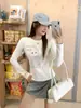 Camiseta de Manga Larga Blanca con Estampado de Gatos para Mujer, Nueva de Ajuste Delgado para Principios de Otoño 2026