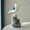 Artesanato em Escultura de Madeira Maciça Estilo Mediterrâneo, Enfeites Decorativos de Tronco de Árvore e Ave Marinha, Decoração de Casa para Vitrine com Tema Marinho