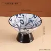 Tigela de chá de porcelana azul e branca estilo japonês com pé alto, fruteira de cerâmica novo estilo chinês, tigela de lanche para sala de chá para frutas secas e doces