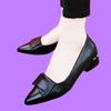 Nuevos zapatos de moda de cuero suave de una sola capa para mujer, de boca baja, tacón grueso, suela blanda, punta fina, zapatos de cuero para mujer, zapatos casuales, zapatos formales