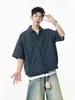 Camisa a Cuadros Azul Real Plisada Estilo Americano de Manga Corta para Hombres y Mujeres, Camiseta de Corte Limpio, Tres Dimensional, Corta, Ancha, con Cordón, Serie Miu