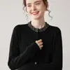 Cardigan de Tricô de Caxemira com Brilhos em Diamante, Gola Redonda, Nova Coleção Outono/Inverno 2025, Jaqueta Feminina, Top da Moda