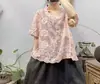 Blusa de Algodão Bordada Estilo Preguiçoso Verão Novo Gola Redonda Pulôver Manga Média Fina Camisa Base Retrô Top