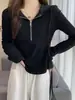Sudadera con Capucha Camiseta de Manga Larga para Mujer 2025 Otoño e Invierno Nuevo Talla Grande Diseño para Chicas Gorditas Top de Media Cremallera de Nicho