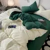 Juego de cuatro piezas de sábanas, funda de edredón, algodón lavado de color liso, juego de tres piezas de sábanas ajustables, ropa de cama para cama de 40,9 m
