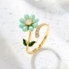 Anillo Giratorio de Flor Abierta con Fruta Fresca Verde Pequeña Anillo para Dedo Microincrustado de Moda de Alta Gama Anillo Ajustable para Mujer