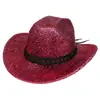Chapéu de Cowboy com Glitter Transfronteiriço Chapéu de Cowboy com Glitter Rosa Boate Dança Carnaval Festa na Praia Topete com Glitter Dourado