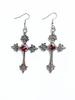 Pendientes de joyería con diamantes de imitación y cruz de gran detalle en tono plateado, joyería gótica punk, amuleto de moda.
