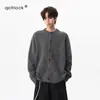 Cárdigan suéter de botones retro color café oscuro, unisex, corte holgado, elegante y casual, tejido para otoño
