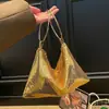 Bolsa de um ombro em estilo de luxo leve inspirado na Chanel com corrente de lantejoulas, bolsa transversal estilo coreano, deslumbrante e bonita, versátil para o dia a dia, bolsa de ombro para mulheres