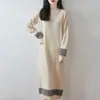 Nuevo Vestido de Punto Vintage Puro Lana Otoño/Invierno 2026 Cuello Redondo Medio Alto Manga Larga Jacquard Hueco Vestido Midi