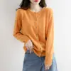 Comércio eletrónico transfronteiras: Nova coleção de primavera e outono de cardigãs redondos femininos, malhas de manga longa, peças de outer wear versáteis e que afinam o corpo, estilo coreano