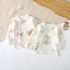 Pacote com 2 Blusas de Primavera e Outono para Bebê, Pijama Único, Roupa Íntima de Algodão para Proteção da Barriga, Camiseta Base, Roupa de Outono Sem Costura para Meninos e Meninas