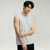 Chaleco de algodón romano de peso pesado para hombre, camiseta sin mangas deportiva para fitness, diseño de empalme de seda helada al tacto fresco, camiseta sin mangas