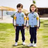 Roupas de Jardim de Infância Primavera e Outono Algodão Roupas de Beisebol Uniforme Escolar de Alunos do Ensino Fundamental Estilo Inglês Roupa Esportiva Infantil para Professores e Crianças