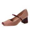 6669-10 diseño nariz de cerdo cuadrado tacones altos para mujer tacón grueso zapatos Mary Jane retro francés primavera y otoño nuevos