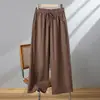Pantalones de algodón y lino para mujer, colección de verano 2026, ligeros, transpirables, estilo casual, talla grande, corte holgado, pantalones de pierna ancha fluidos