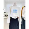Camiseta de Manga Larga de Algodón Puro con Hombros Rectos para Mujer, Acanalada, Moderna, Casual, Versátil, Camisa Base Azul Marino para Primavera y Otoño