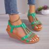 Sapatos femininos plus size transfronteiriços europeus e americanos estilo boêmio capa casual pé strass cunha bico redondo sandálias romanas em estoque