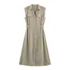 Serie de Moda Marca Z Vestido Midi Za para Comercio Exterior Elegante Ropa Femenina Transfronteriza Lino Estilo Europeo y Americano Za