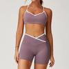 Conjunto Esportivo Zechuang Cintura Alta Cruzada Feminino Contraste de Cor Justo Nu Conjunto de Yoga para Corrida Fitness Yoga 9253