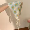 Pañuelo Cuadrado de Encaje Blanco Dulce Estilo Pastoral con Diadema Integrada para Mujer, Pañuelo de Cabeza Atmosférico con Lazo, Hace que el Rostro Parezca Más Pequeño