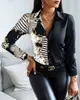 2023 AliExpress wish Amazon explosiones otoño e invierno Manga Larga Cuello V combinación de colores estilo retro camisa camisa top