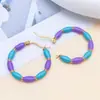 Brincos de Clipe Redondos de Aço Inoxidável Coloridos com Emendas e Gotejamento de Óleo, Estilo Europeu e Americano, Acessórios de Argola de Orelha Feitos à Mão DIY