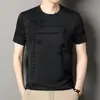 Sudadera de Hombre Nueva de Verano Cuello Redondo Manga Corta Versátil Moda Retro Hombre Delgada Alta Gama Capa Interior Camisa Ropa de Hombre