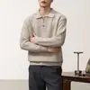 Suéter de punto pesado estilo old money para hombre, con cuello polo, para otoño e invierno, color beige, estilo casual, top con look sofisticado y maduro