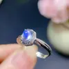 Anillo de plata de ley con incrustaciones de luna azul natural para mujer, apertura ajustable, no elegir valor alrededor de la piedra principal 5*7 mm cristal limpio