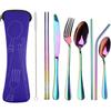 Cuchillo, tenedor y cuchara de acero inoxidable transfronterizo creativo bolsa de tela palillos cuchara pajita cuchara para estudiante palillos traje de cubiertos portátiles para exteriores