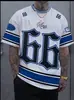 Transfronterizo 2025 Estilo Deportivo Europeo y Americano Chica Atractiva Jersey Retro Americano Holgado Estilo Callejero Cuello en V Manga Corta Camiseta Superior Blanca