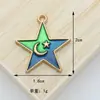 Acessórios para joias DIY céu estrelado azul lua estrelas liga gota de óleo pulseira brincos pequeno pingente pingente chaveiro