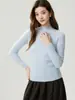 Suéter 100% cachemir puro para mujer, nueva colección otoño/invierno, color liso, tejido de canalé de un solo hilo, cuello semi-alto, jersey de manga larga
