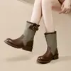 Botas Martin de Couro Genuíno Patchwork com Sola Grossa Femininas 2026 Novo Estilo Britânico Retrô Botas Empilhadas Meio da Panturrilha Botas de Cavaleiro Personalizado