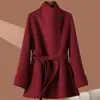 Abrigo de Cachemira Doble Cara para Mujer, de Longitud Media, Elegante, Petite, Cuello Alto, Abrigo de Lana de Alta Gama, Nuevo Estilo Invierno 2026