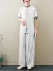 Verano 2024 Nuevo Estilo Chino Retro Holgado Delgado Casual Temperamento Zen Ropa de Té Ropa de Yoga Traje de Tai Chi para Mujeres