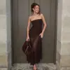 Vestido Tubinho Sem Manga Verão Primavera Europeu e Americano Cruzado Costas Abertas Malha Transparente Patchwork Moda Sexy Colado ao Corpo Tendência