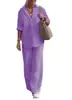 Conjunto de dos piezas para mujer transfronterizo europeo y americano Mujer 2025 Camisa de solapa de manga larga Primavera y otoño Casual Pantalones de color puro Traje de pierna ancha