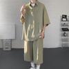 Traje Deportivo Casual de Seda de Hielo para Hombre Verano Delgado Transpirable Pantalones Cortos Camisa de Manga Corta Talla Grande Suelto Pantalones Cortos Camisa
