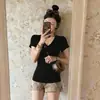 Camiseta Básica de Manga Corta de Algodón Puro Color Sólido Estilo Coreano Dulce para Mujer, Paquete de 40, Top de Moda de Verano con Cuello en V