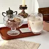 Vaso de Vidrio Transparente con Relieve Estilo Lujo Ligero, Tazón de Helado Específico para Restaurante, Copa de Champaña, Copa de Vino Tinto con Patrón Creativo de Pergamino