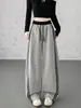 Calça listrada curva de cor contrastante para mulheres, calça longa casual solta de cintura alta para primavera e outono, calça de moletom esportiva de perna larga com forro de fleece espesso para outono e inverno
